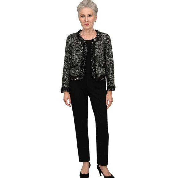Karen Kane Cropped Wool Blazer Jacket Coat Black Distressed Woman's WOMEN Medium - Picture 1 of 14